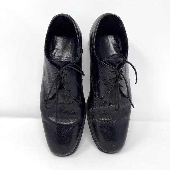 Vtg Florsheim Men’s 9D Black Leather Cap Toe Oxford Dress Vibram Flaws main image 7
